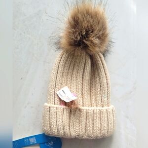 NWT- Cupshe - Tan Knit Beanie with Pom-Pom